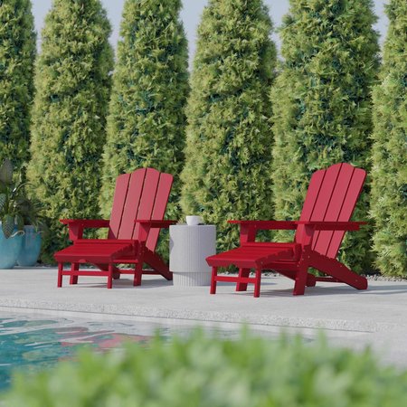 Flash Furniture Red Adirondack Chairs with Ottoman-Cupholder, 2PK 2-LE-HMP-1044-110-RD-GG